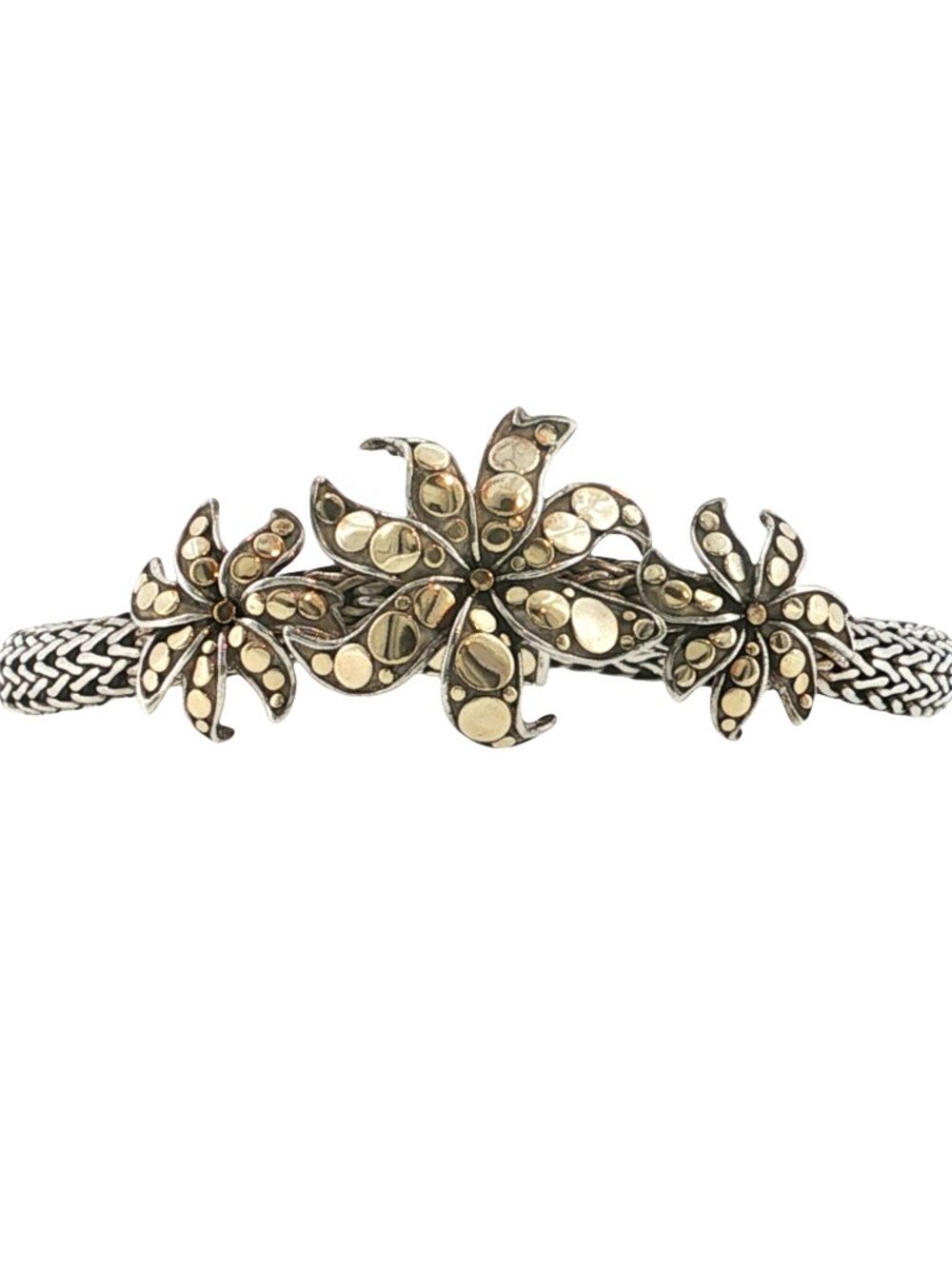 JOHN HARDY 925 Silver & 18K Gold Dot Ayu Frangipani Flower Bracelet Size 7 " M